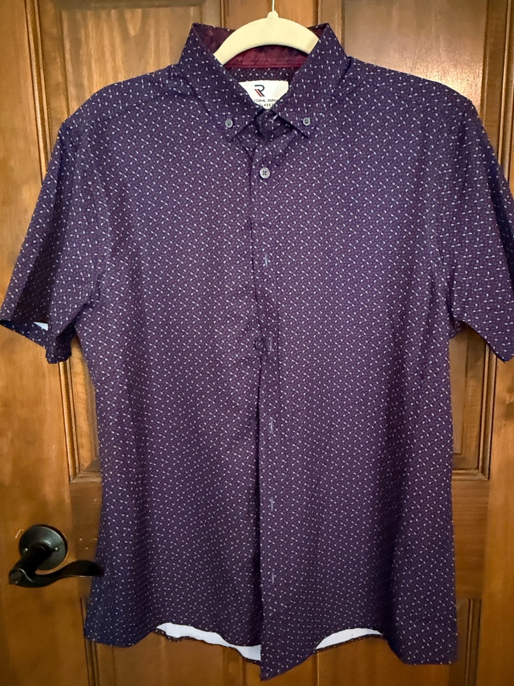 Men's Short-Sleeve Button-Down Shirt — Purple Microprint